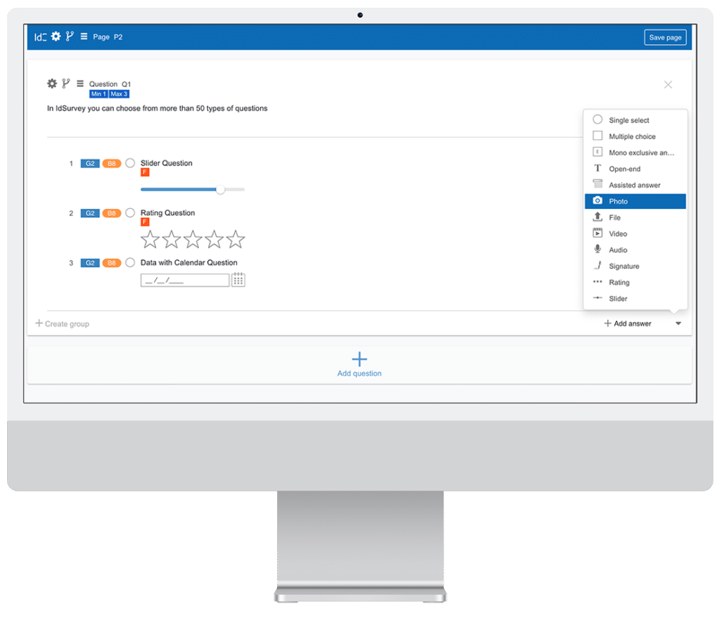Graphic interface of the survey design software IdSurvey.